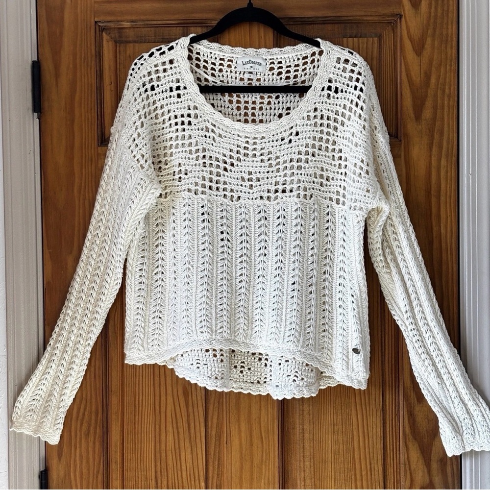 Women's White Crochet Knit Sweater, Size 16